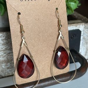 Brown gem and gold teardrop earrings